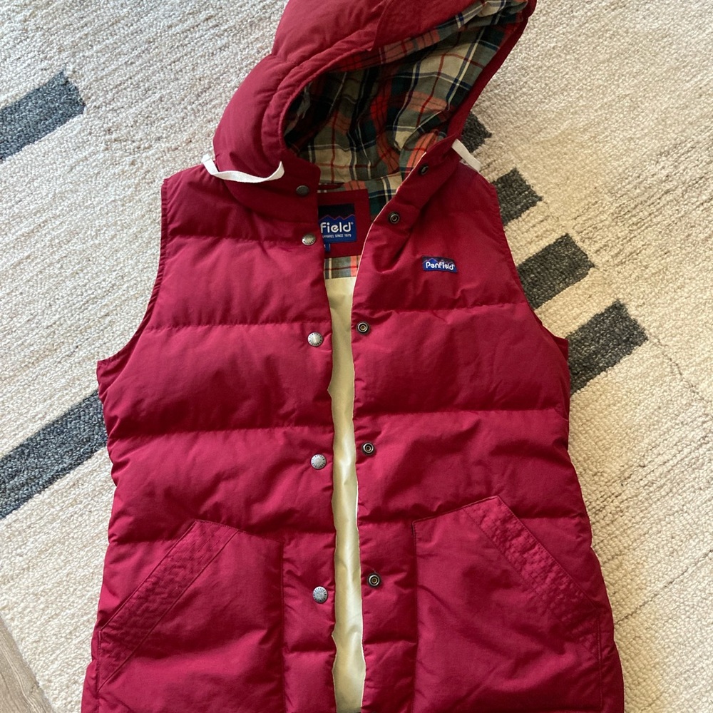 Penfield x Madewell Plaid Lucedale Down Puffer Hooded Vest Jacket M red